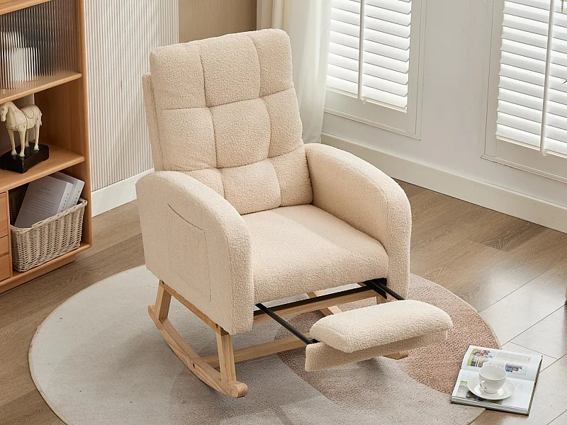 Schaukelstuhl 132x50x99 cm - Massivholzgestell - Samtbezug - beige