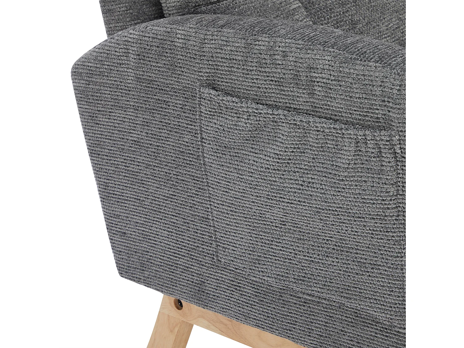 Fotel bujany 132x50x99cm - Konstrukcja z litego drewna - Welur - Szary