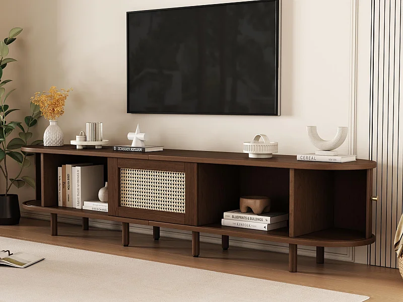 TV-meubel 180x40x40 cm - rotan design - verstelbare poten - met 2 deuren - bruin