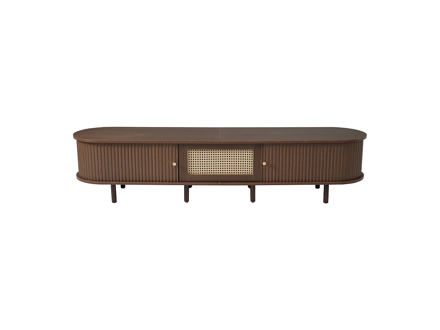 Meuble TV 180x40x40 cm - design rotin - pieds réglables - avec 2 portes - marron