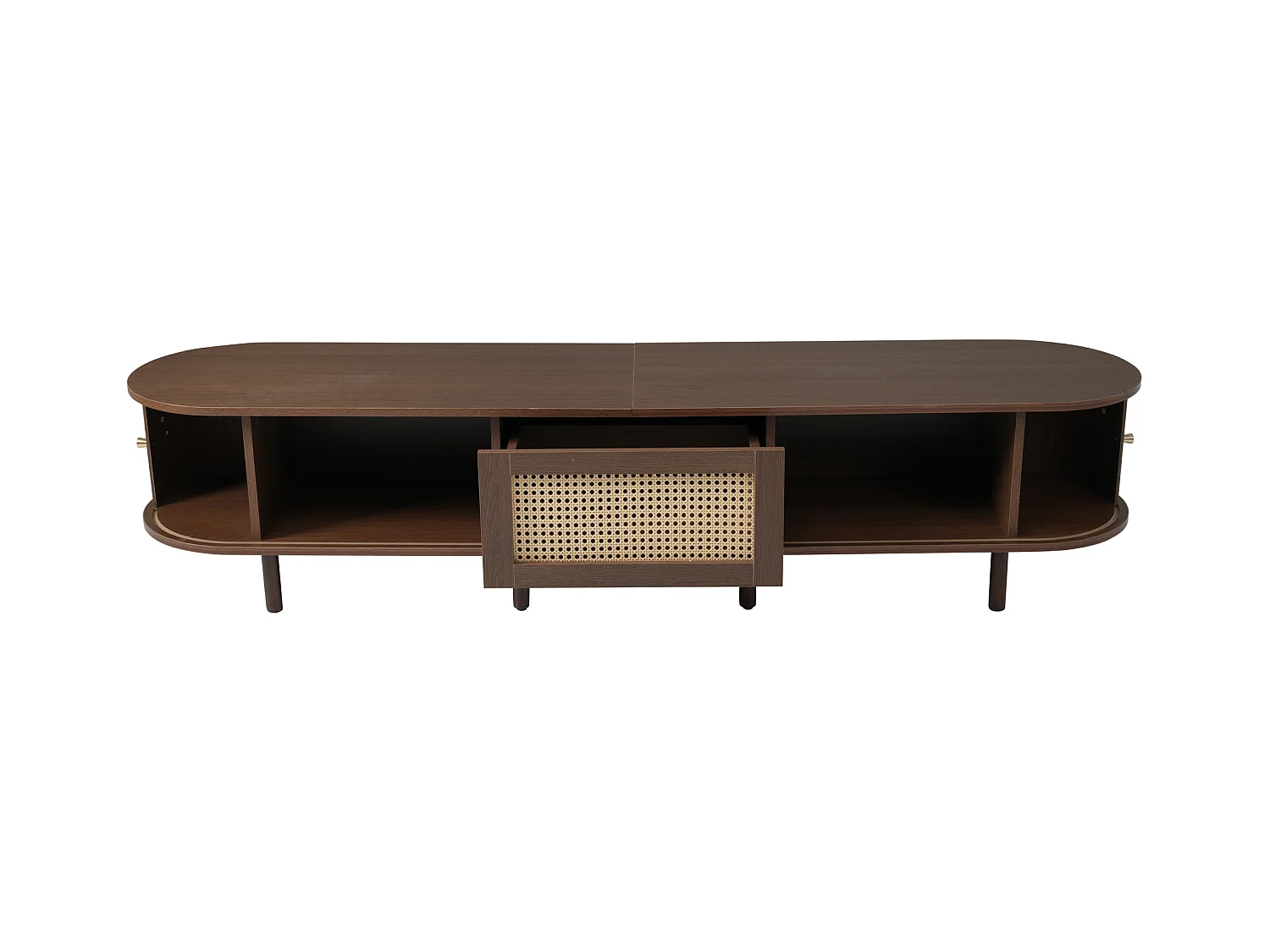 Meuble TV 180x40x40 cm - design rotin - pieds réglables - avec 2 portes - marron