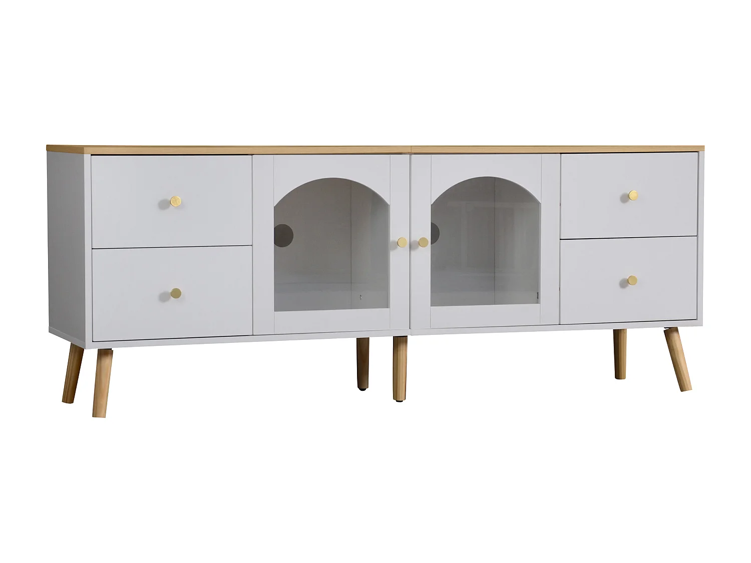 Meble TV 40x160x63,5 cm - z 2 drzwiami - z 4 szufladami - Płyta wiórowa - biała