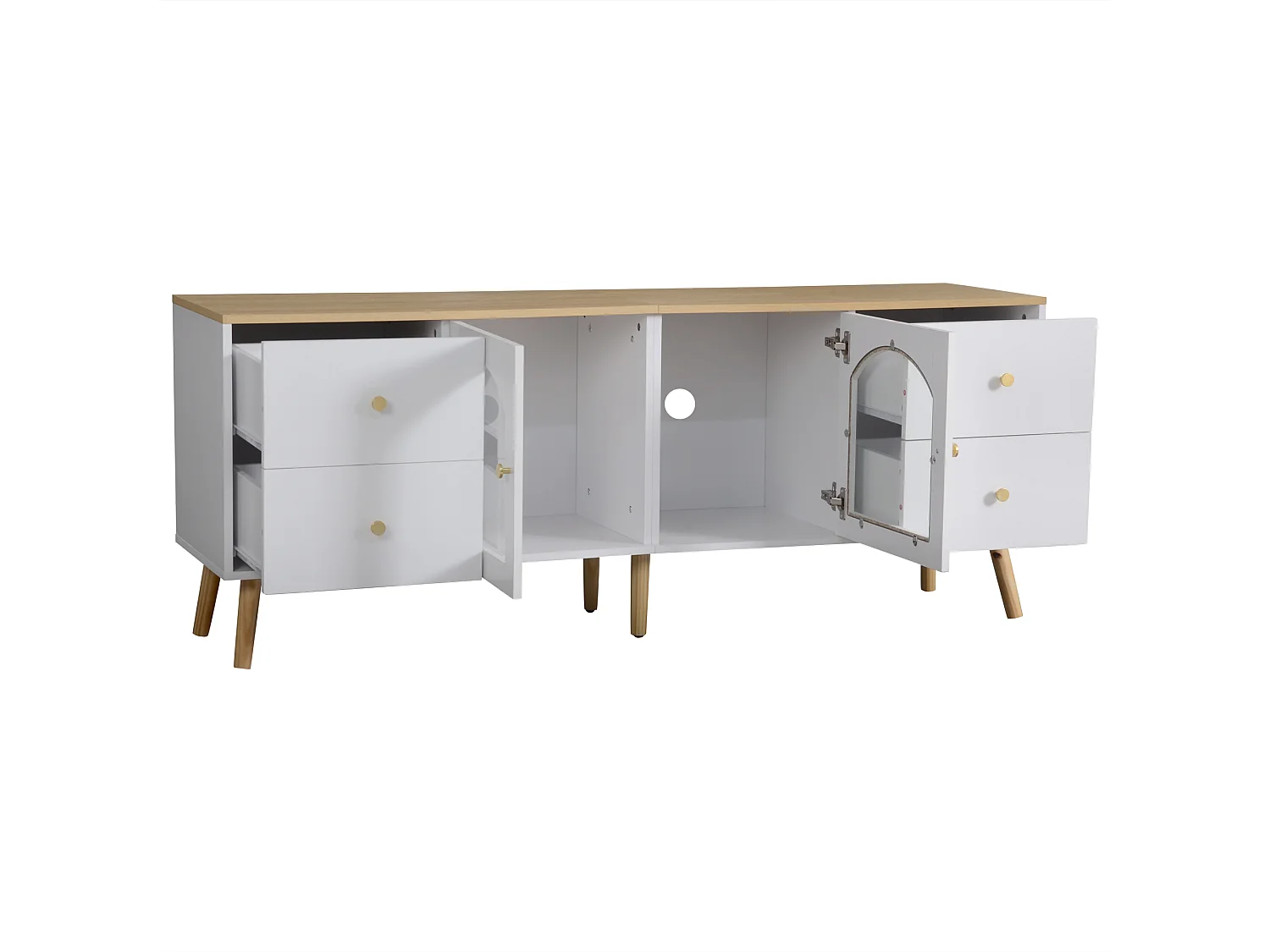 Meble TV 40x160x63,5 cm - z 2 drzwiami - z 4 szufladami - Płyta wiórowa - biała