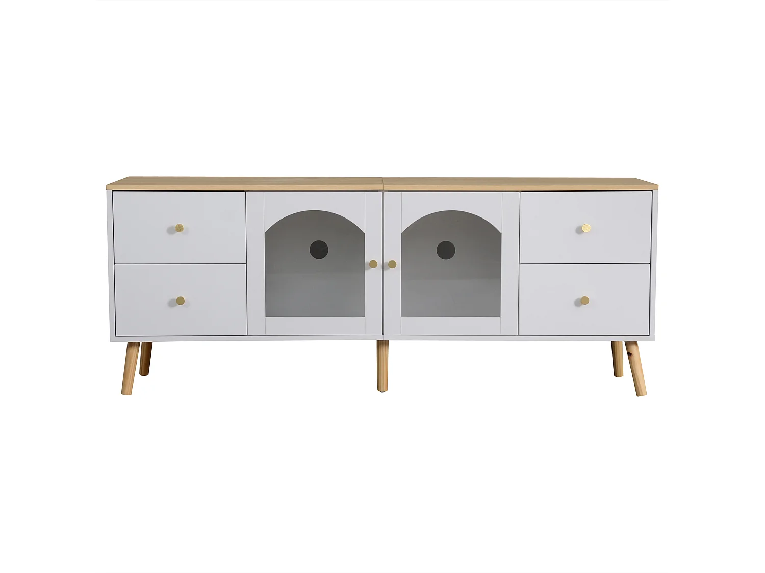 Meble TV 40x160x63,5 cm - z 2 drzwiami - z 4 szufladami - Płyta wiórowa - biała