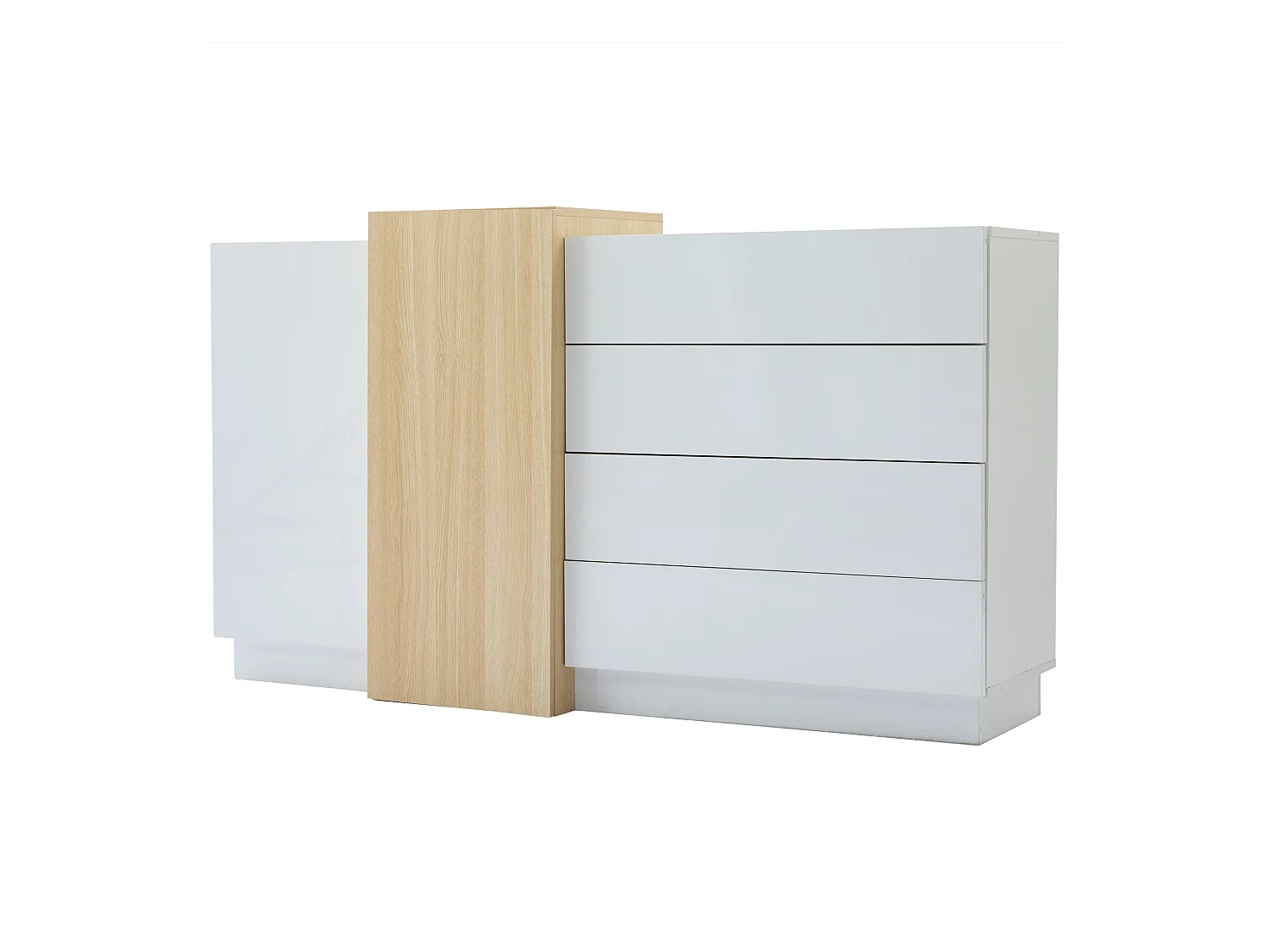 Credenza lucida 150x37x87 cm - con 2 ante - con 4 cassetti - MDF - bianco