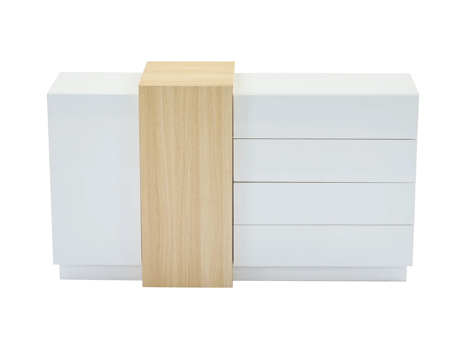 Credenza lucida 150x37x87 cm - con 2 ante - con 4 cassetti - MDF - bianco
