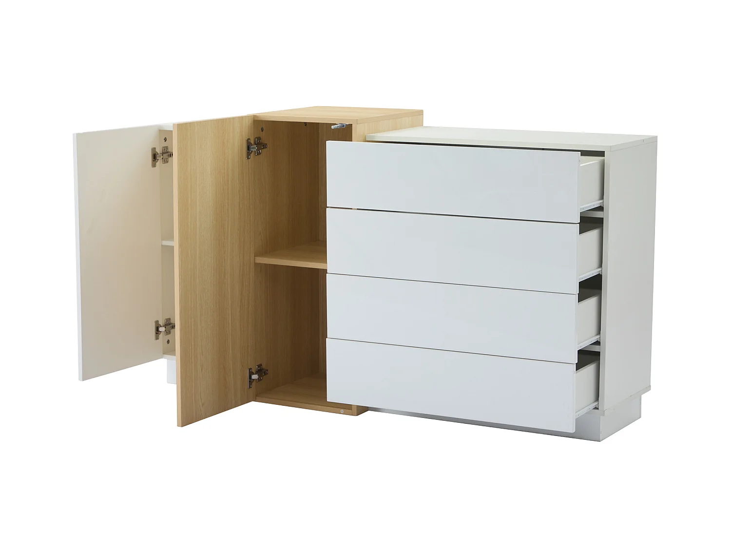 Credenza lucida 150x37x87 cm - con 2 ante - con 4 cassetti - MDF - bianco