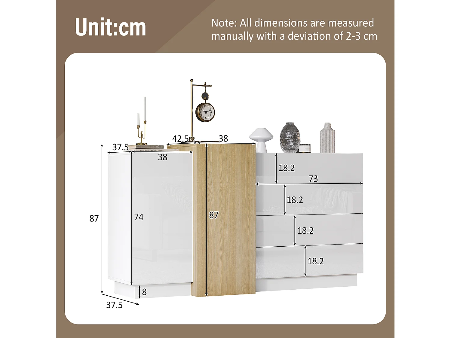 Buffet brillant 150x37x87cm - avec 2 portes - avec 4 tiroirs - MDF - blanc