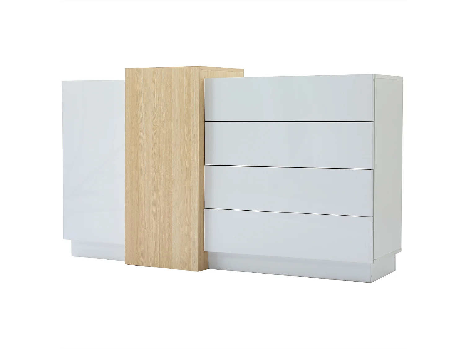 Buffet brillant 150x37x87cm - avec 2 portes - avec 4 tiroirs - MDF - blanc