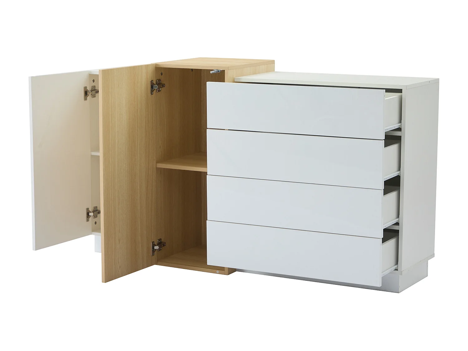 Buffet brillant 150x37x87cm - avec 2 portes - avec 4 tiroirs - MDF - blanc