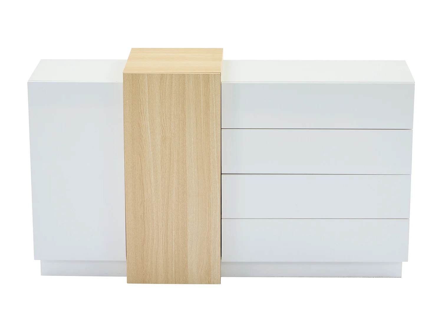 Buffet brillant 140x35x81cm - avec 2 portes - avec 4 tiroirs - MDF - blanc