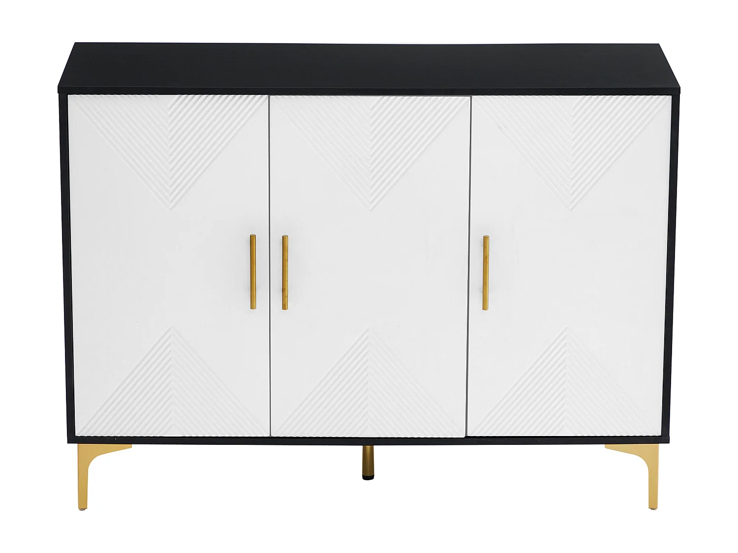 Buffé 120x40x88 cm - con 3 puertas - tiradores y patas doradas - aglomerado - blanco + negro