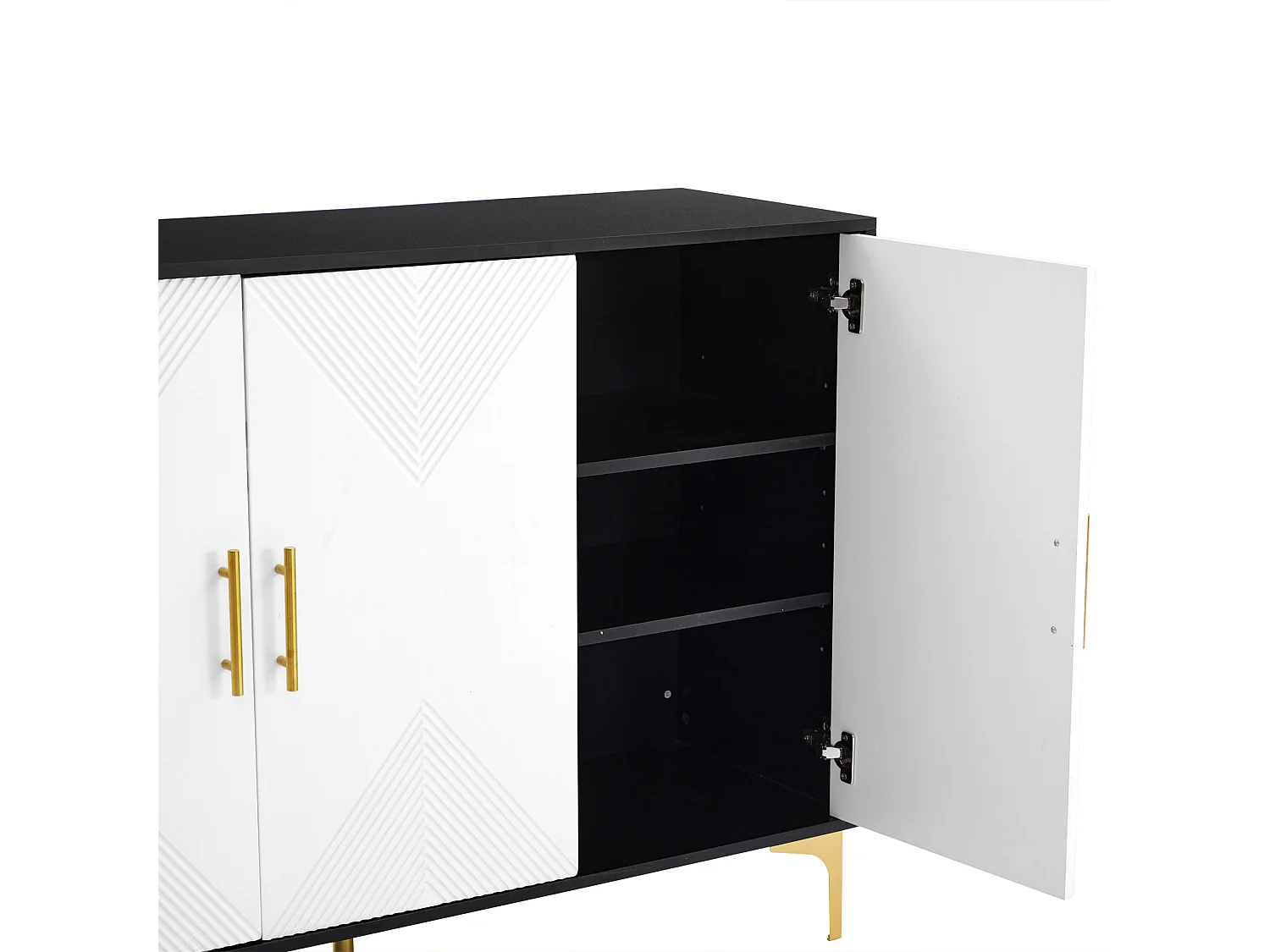 Buffé 120x40x88 cm - con 3 puertas - tiradores y patas doradas - aglomerado - blanco + negro