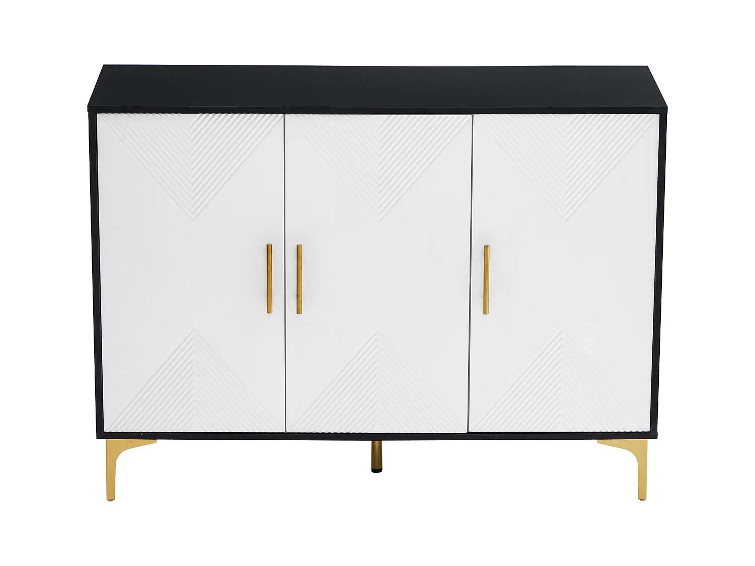 Buffet120x40x88cm - avec 3 portes - poignées et pieds dorés - aggloméré - blanc + noir