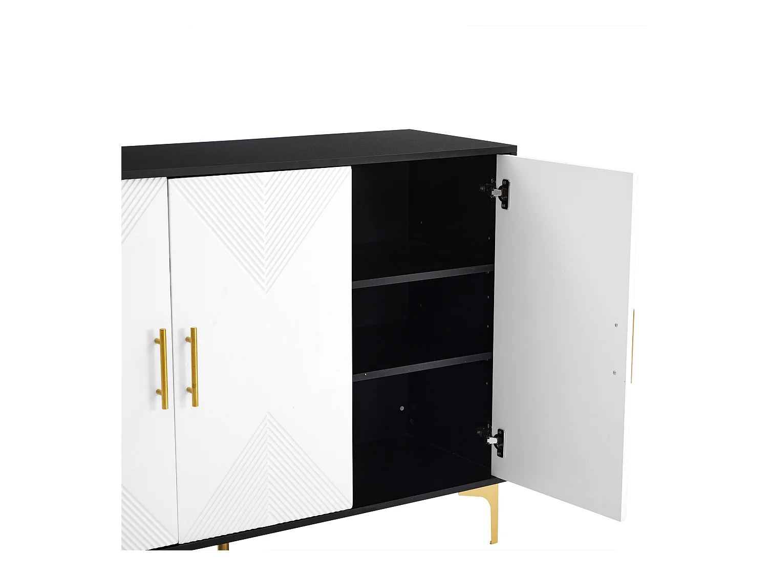 Buffet120x40x88cm - avec 3 portes - poignées et pieds dorés - aggloméré - blanc + noir