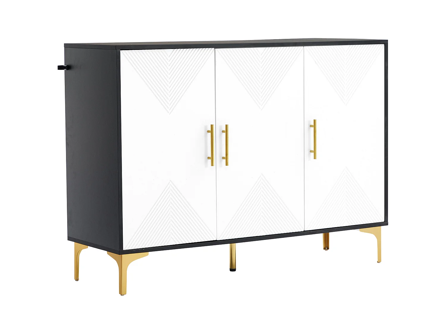 Buffet120x40x88cm - avec 3 portes - poignées et pieds dorés - aggloméré - blanc + noir