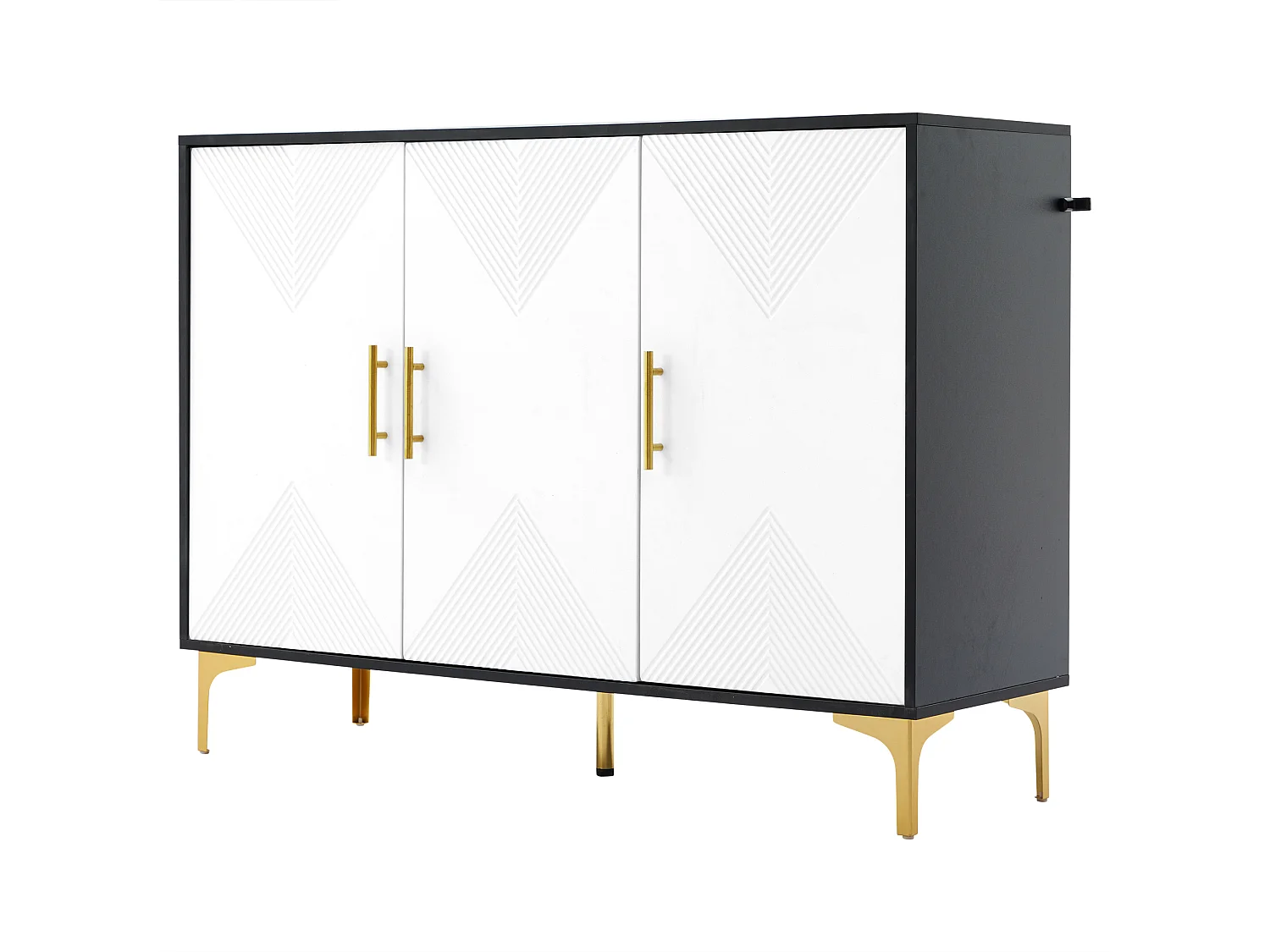 Anrichte 120x40x88 cm - mit 3 Türen - goldene Griffe und Füße - Spanplatte - weiß + schwarz