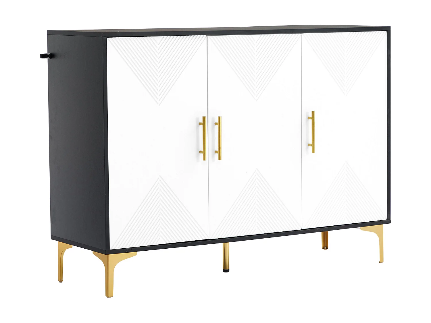 Anrichte 120x40x88 cm - mit 3 Türen - goldene Griffe und Füße - Spanplatte - weiß + schwarz