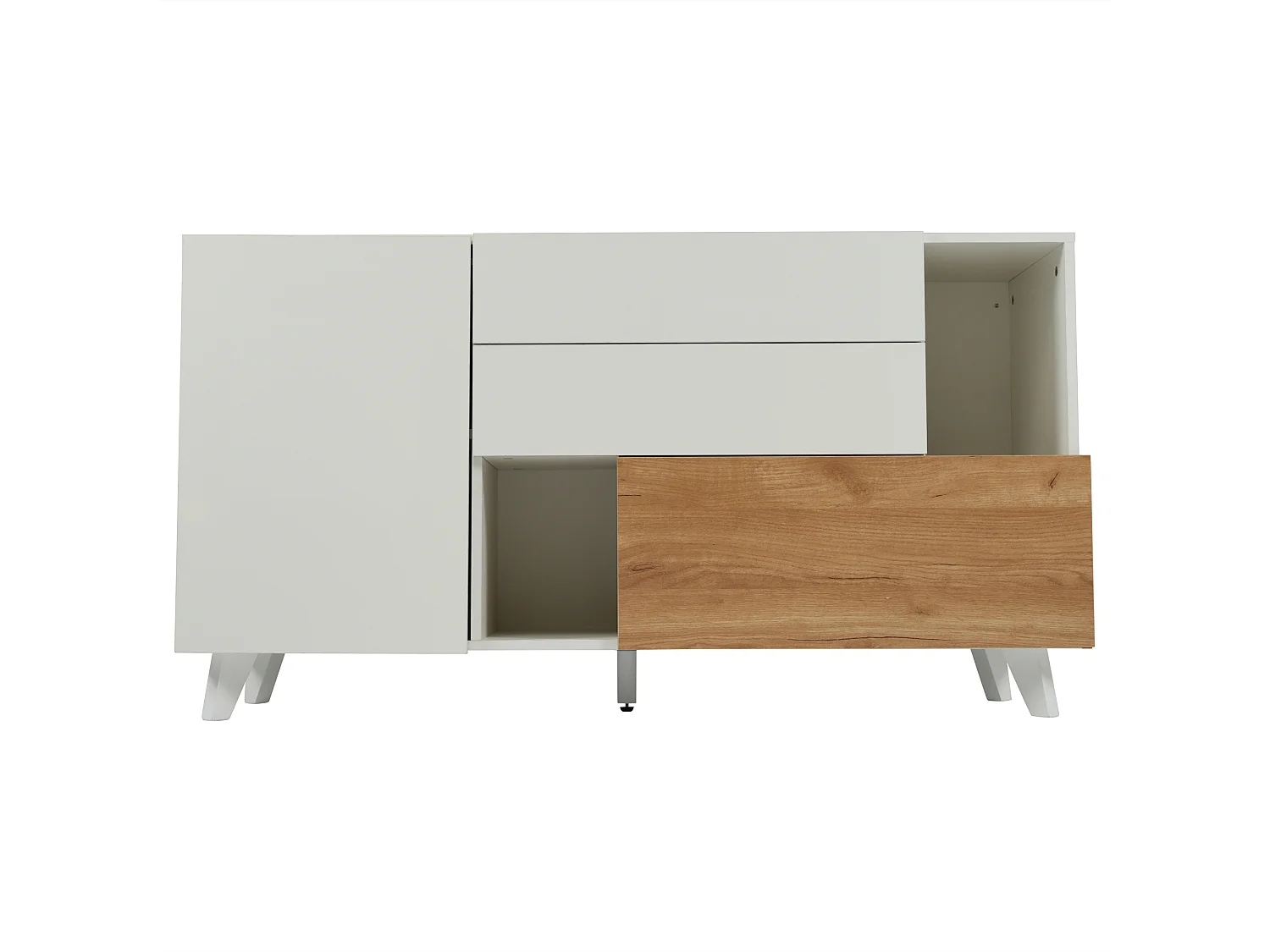 Hochglanz-Anrichte 130x40x70 cm - 2 Türen - 2 Schubladen - mit Aufbewahrungsfächern - weiß