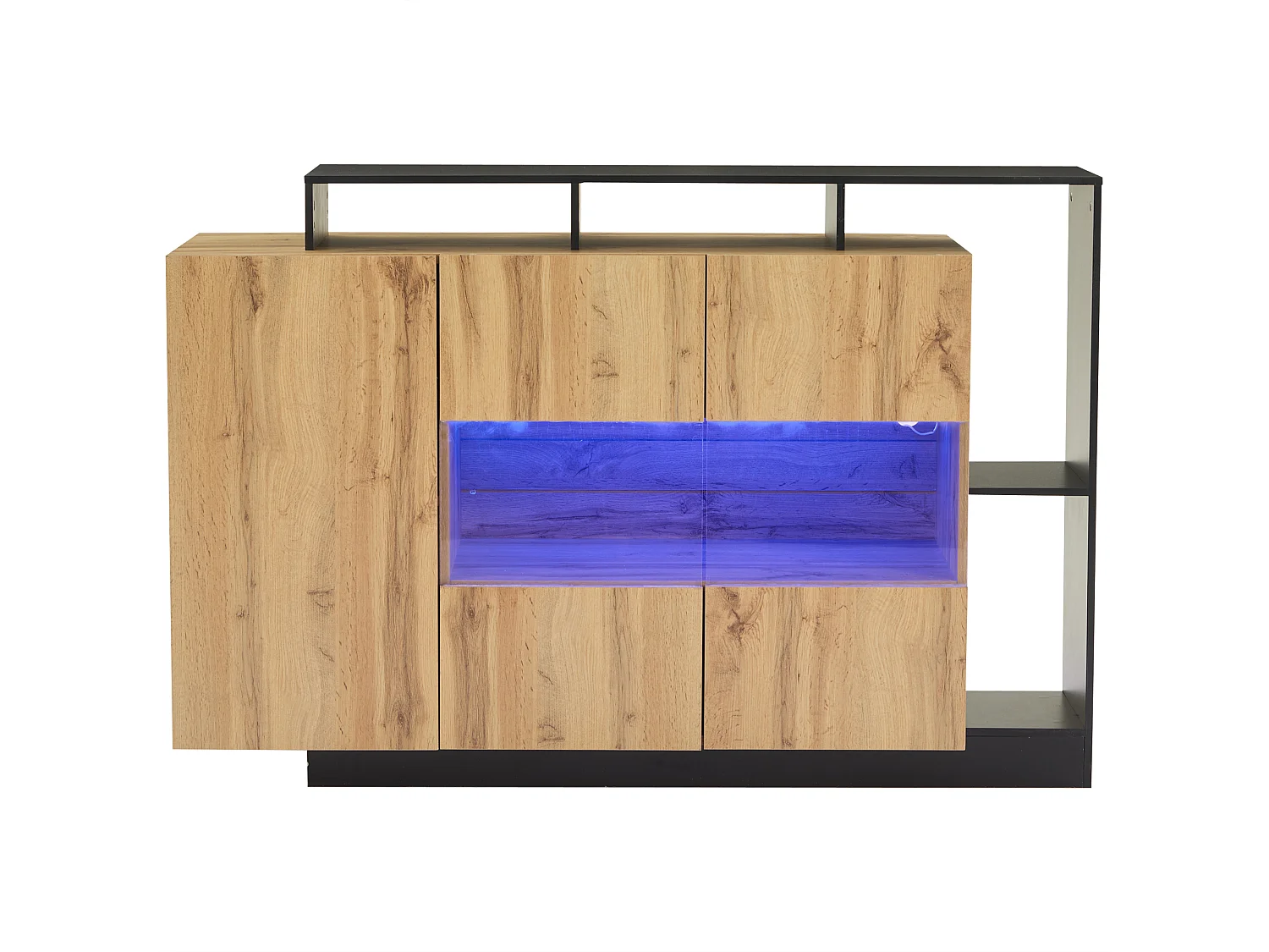 Buffet contemporain 140x44x94cm - avec éclairage LED - avec 3 portes - naturel
