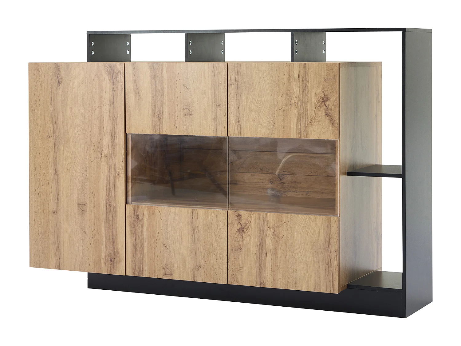 Buffet contemporain 140x44x94cm - avec éclairage LED - avec 3 portes - naturel