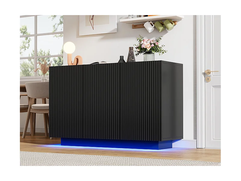 Bufet 120x40x75cm - z 3 drzwiami - z oświetleniem LED - Płyta wiórowa - czarny