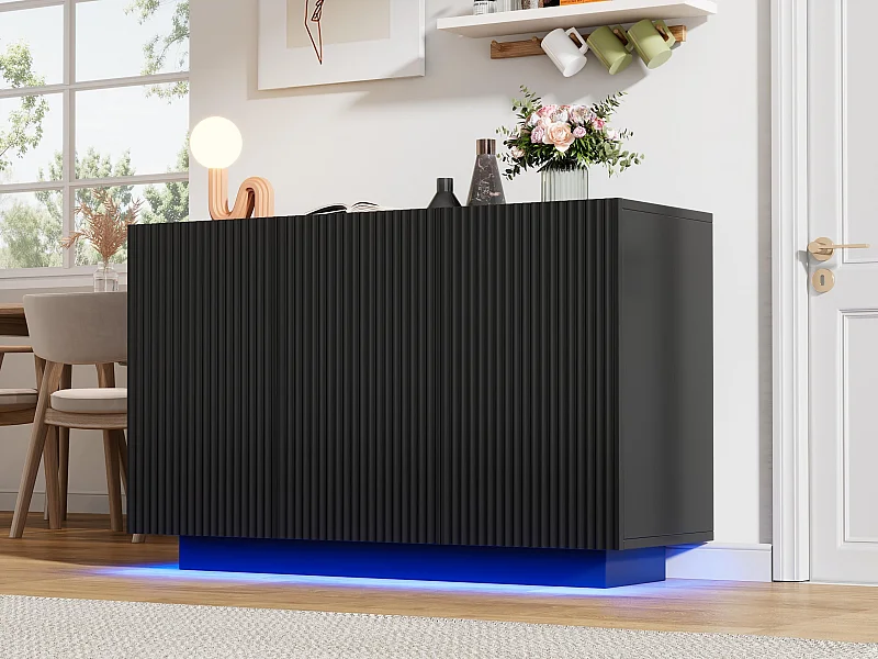 Buffet 120x40x75cm - avec 3 portes - avec éclairage LED - Panneau de particules - noir