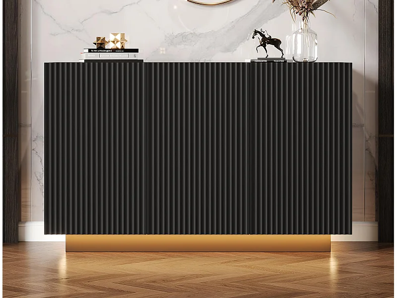 Buffet 120x40x75 cm - com 3 portas - com iluminação LED - Painel de partículas - preto