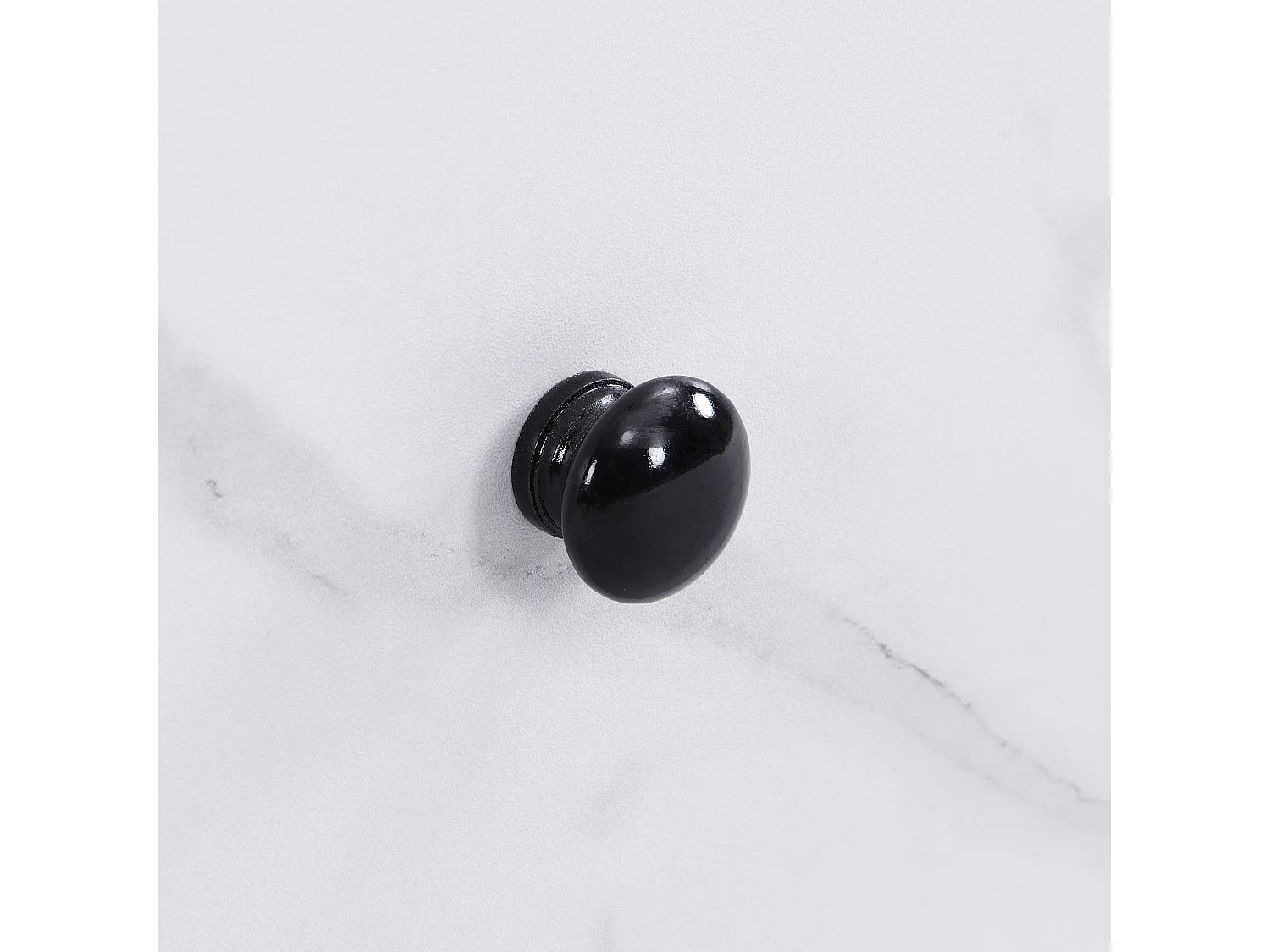 Buffet 120x40x80 cm - acabado mármol - con 6 cajones - tiradores de madera negra - sistema anti-vuelco - blanco