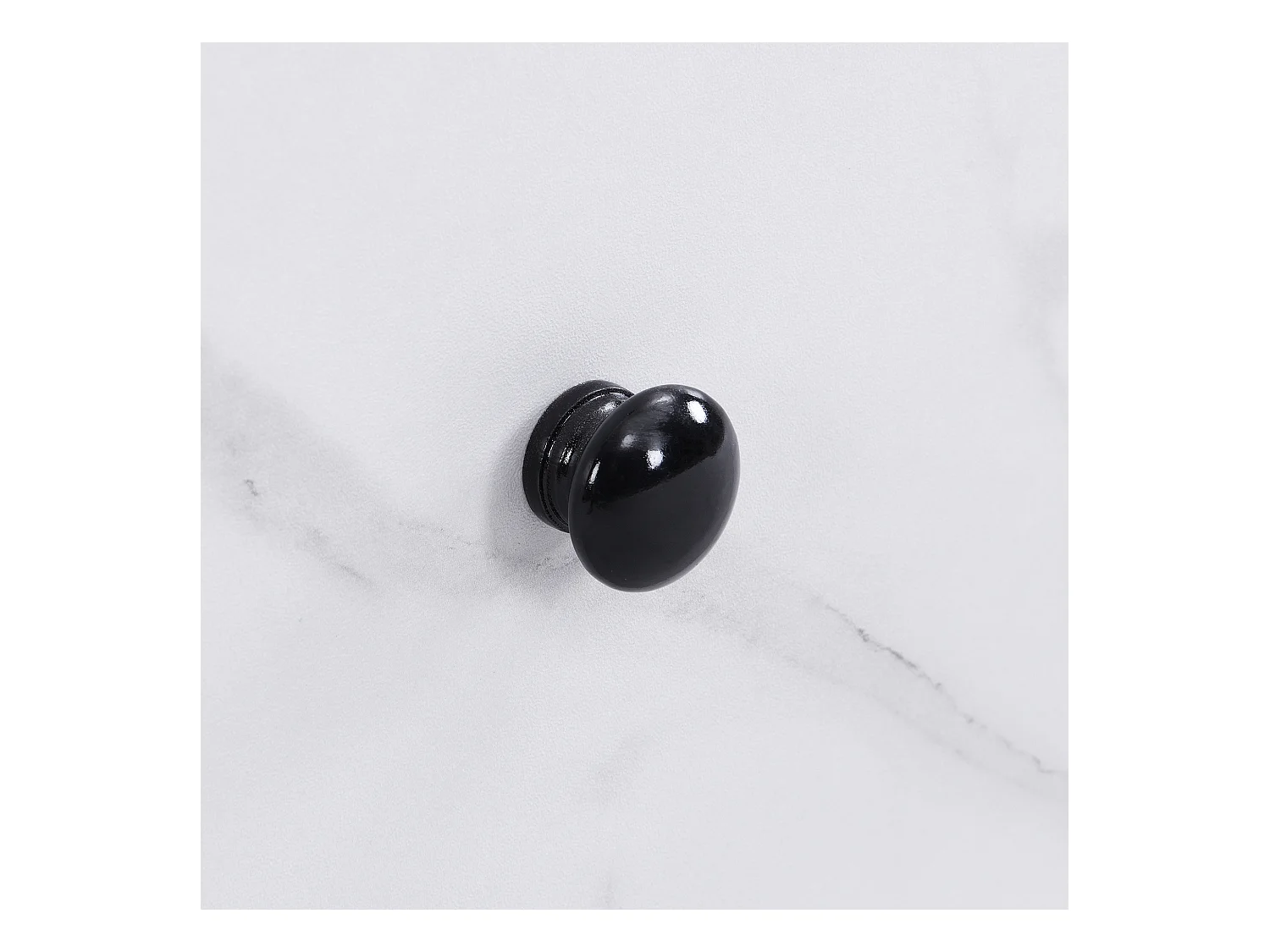 Buffet 120x40x80cm - aspect marbre - avec 6 tiroirs - poignées en bois noir - dispositif anti-basculement - blanc