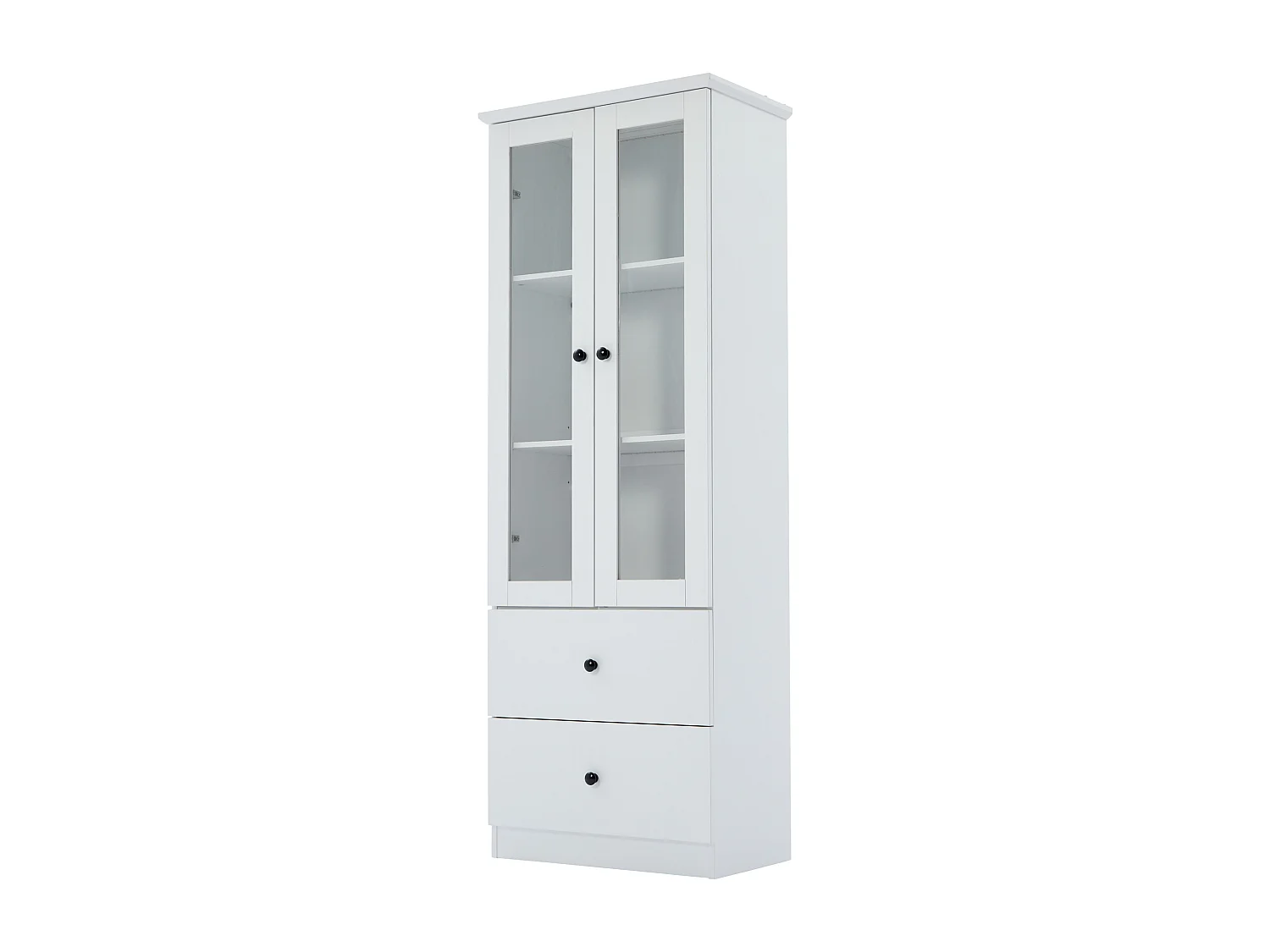 Vitrine LED moderne 60x35x165cm - avec port USB - Télécommande 16 couleurs - avec 2 tiroirs - avec 2 portes vitrées - Blanc