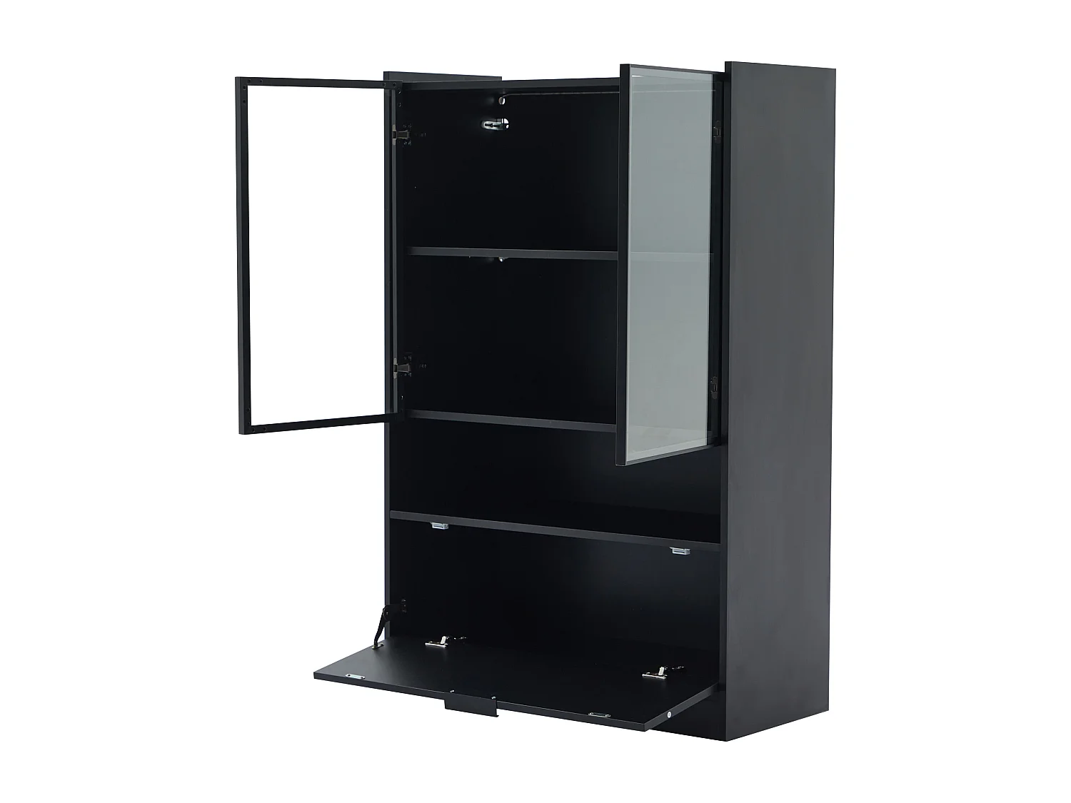 Vitrine LED moderne 80x120x35cm- avec éclairage LED 16 couleurs - avec 2 portes vitrées - avec compartiments de rangement - Noir