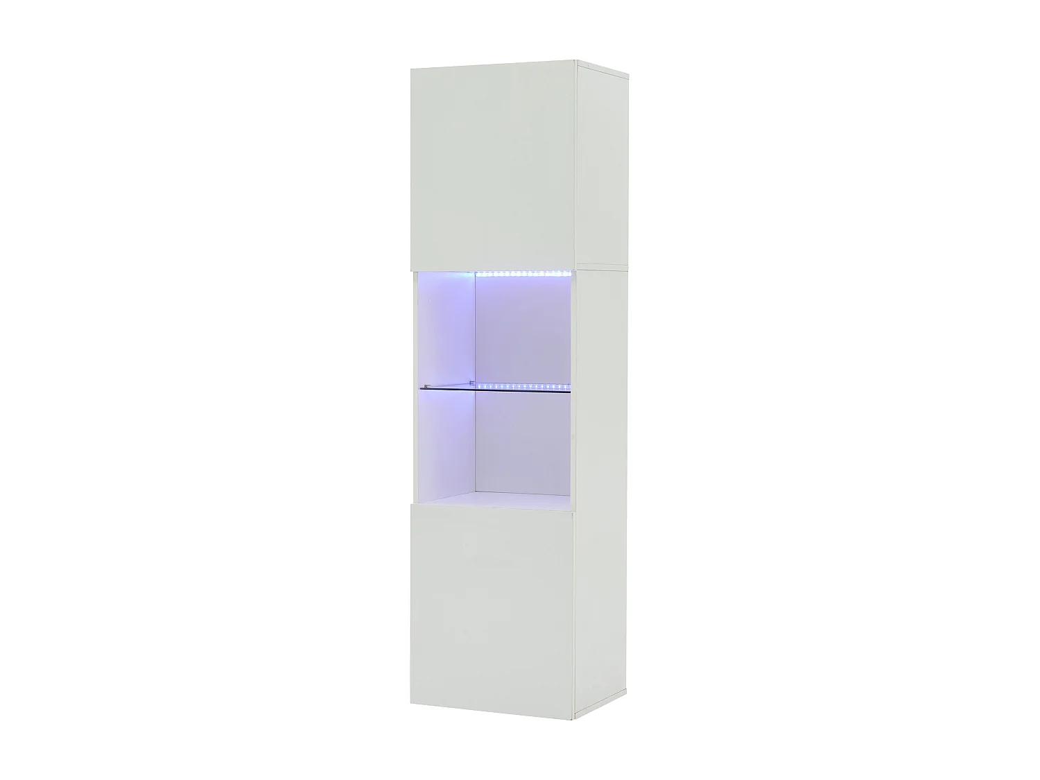 Vitrine 45x35x160cm - avec 2 ports - avec éclairage LED - 1 étagère en verre - blanc