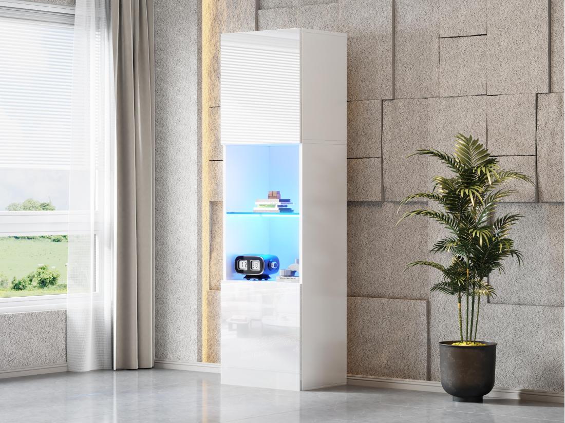 vente unique Vitrine 45x35x160cm - avec 2 ports - avec éclairage LED - 1 étagère en verre - blanc