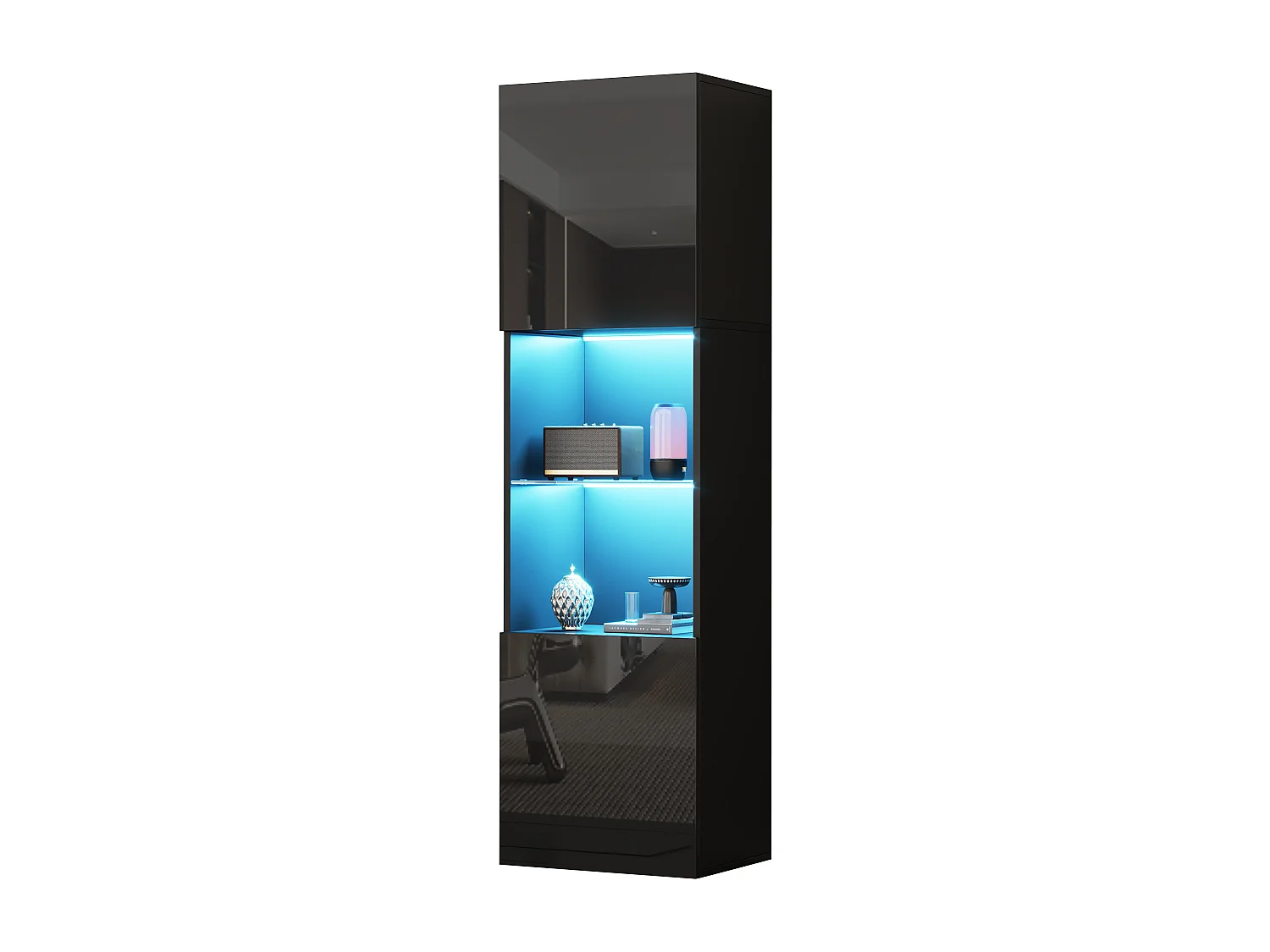 Vetrina 45x35x160 cm - con 2 porte - con illuminazione LED - 1 ripiano in vetro - Nero