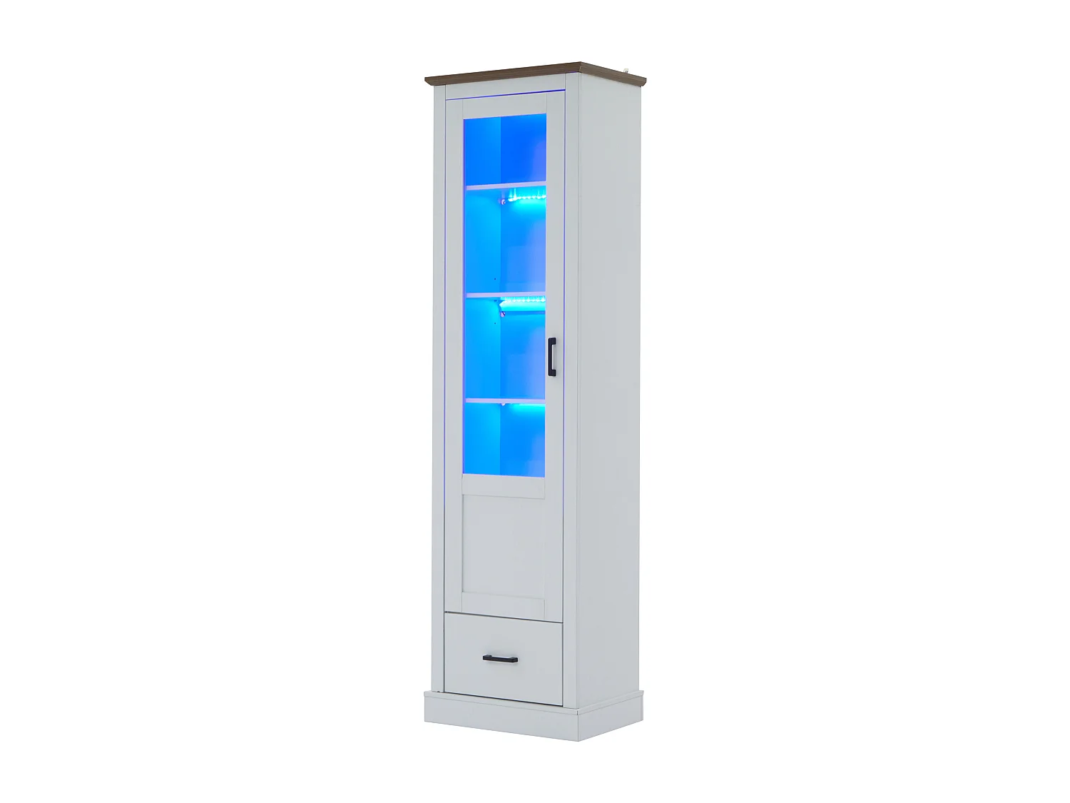 Nowoczesna witryna LED 50x35x178cm - z oświetleniem LED - 1 - z 1 szufladą - z 1 przeszklonymi drzwiami - witryna 5-komorowa - biała