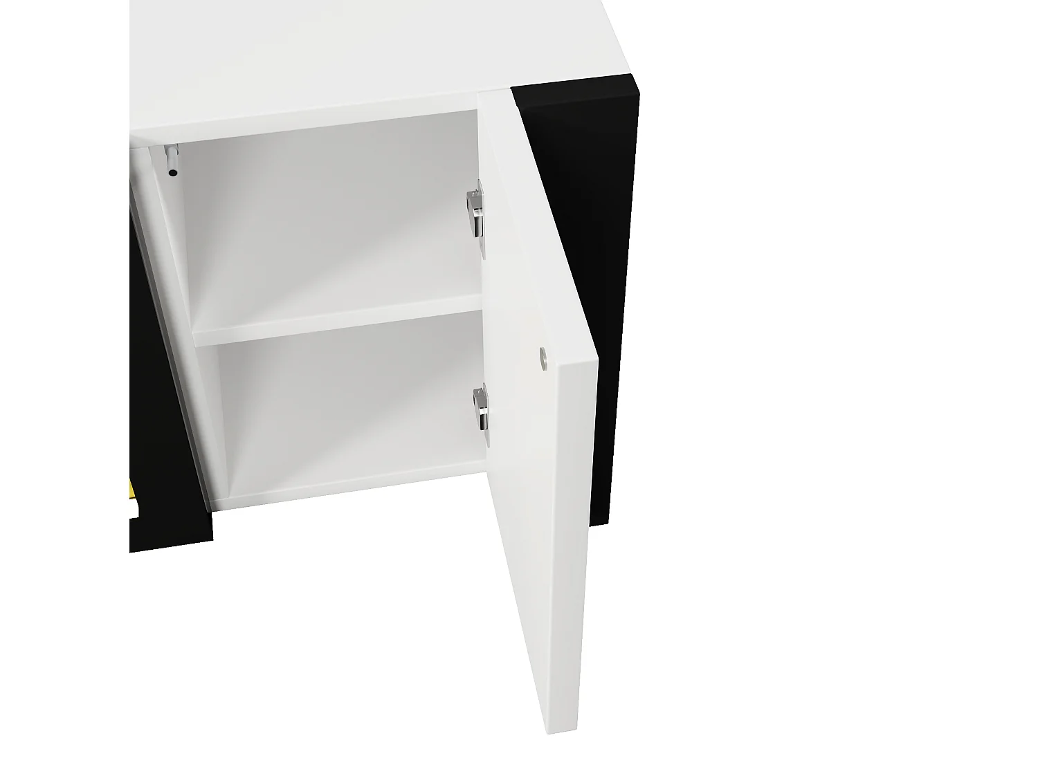 Meuble TV165x32x55xcm - 2 portes - Avec cheminée électrique effet flamme - Sans chauffage - Blanc + Noir