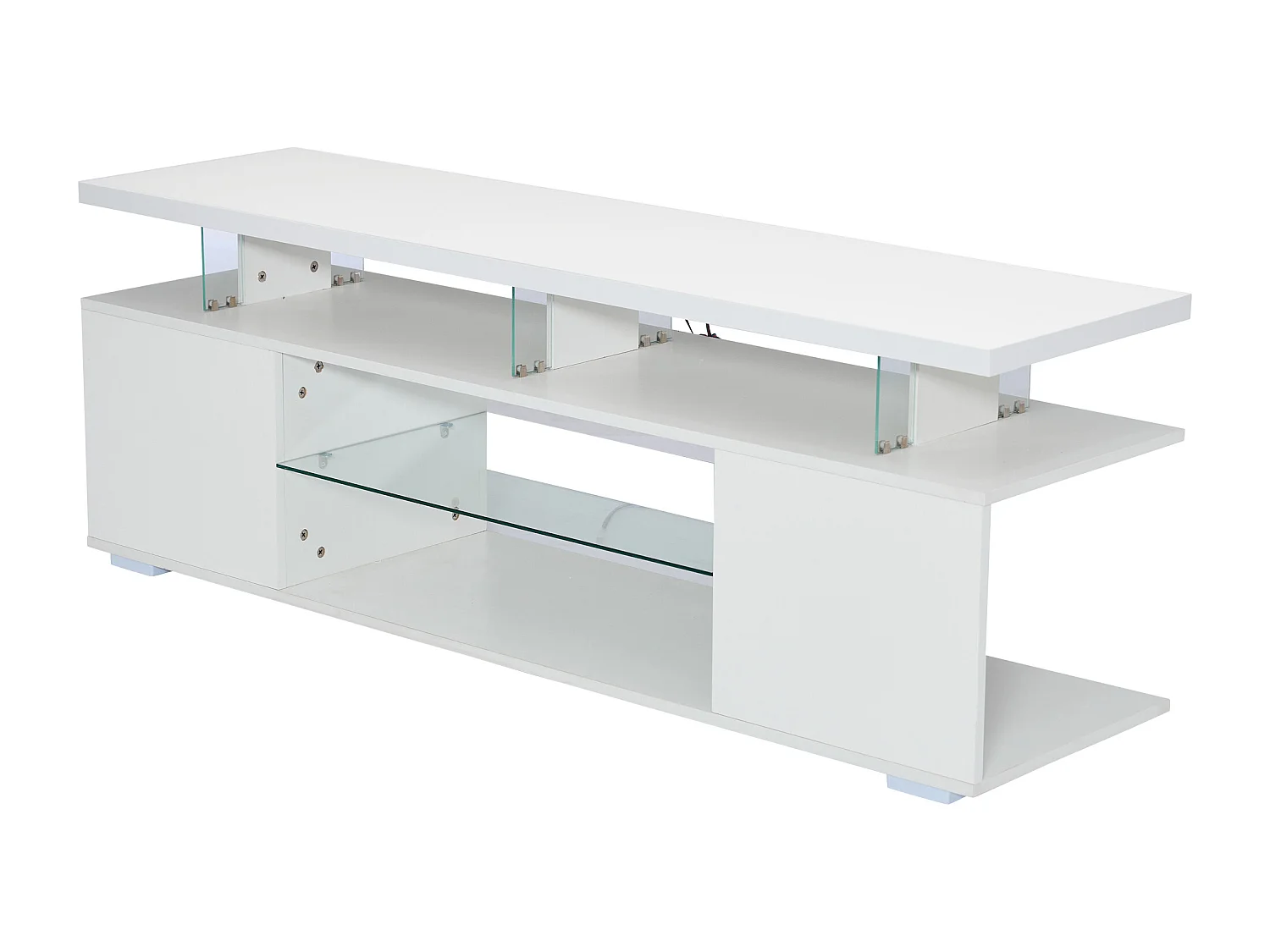 Meuble TV 40x150x53cm - avec éclairage LED - étagères - pour TV 60" - blanc