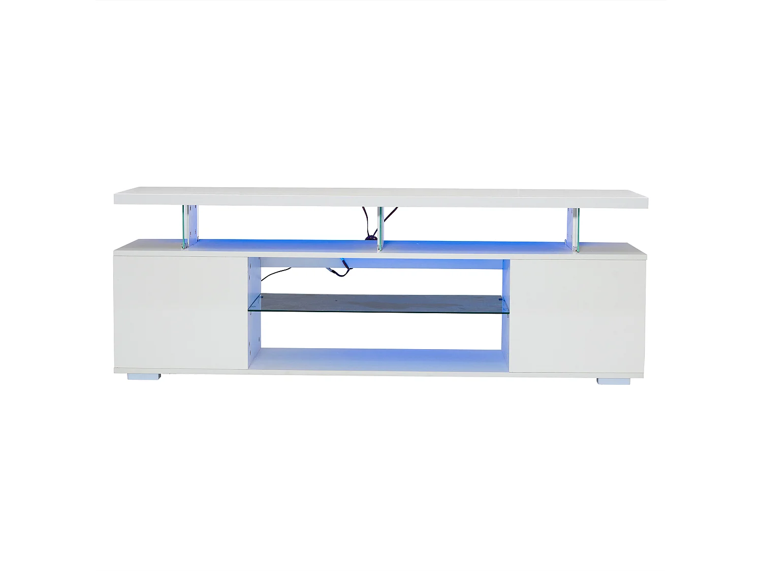 Meuble TV 40x150x53cm - avec éclairage LED - étagères - pour TV 60" - blanc