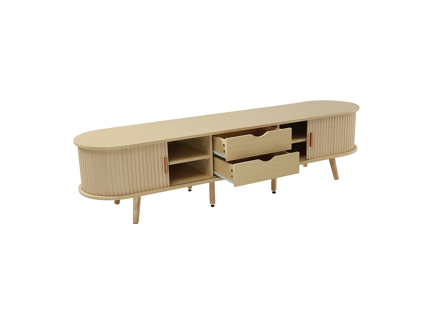 Meuble TV 175x40x42 cm - avec 2 tiroirs - avec 2 portes coulissantes - naturel