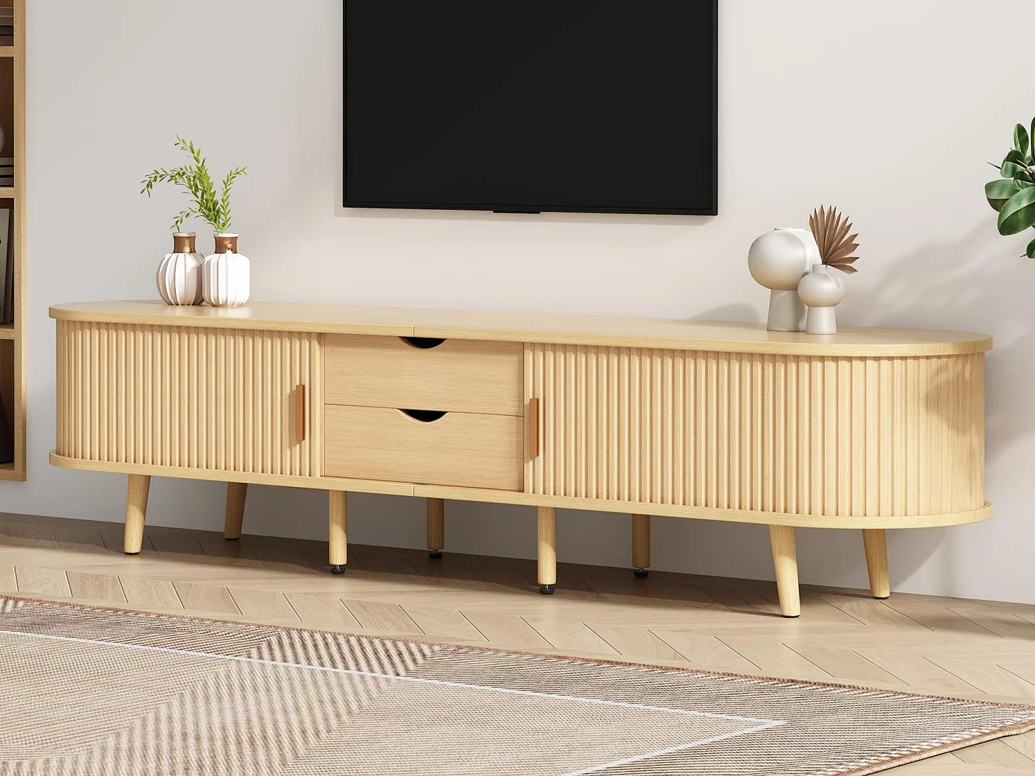 TV-Schrank 175x40x42 cm - mit 2 Schubladen - mit 2 Schiebetüren - natur