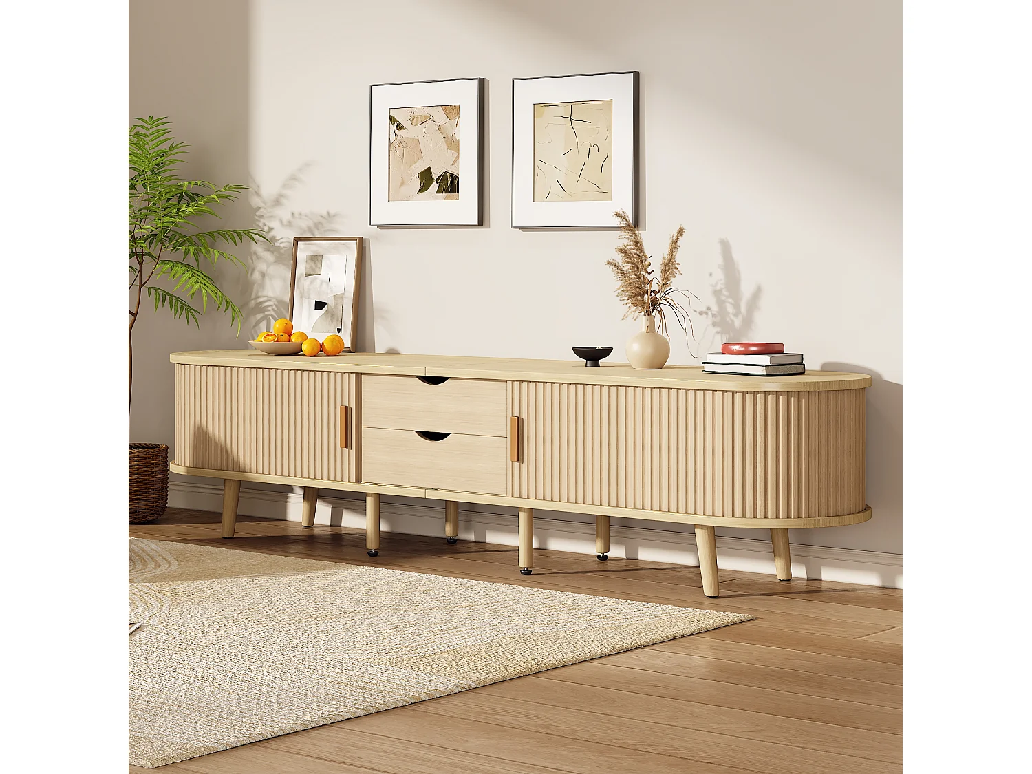 TV-Schrank 175x40x42 cm - mit 2 Schubladen - mit 2 Schiebetüren - natur