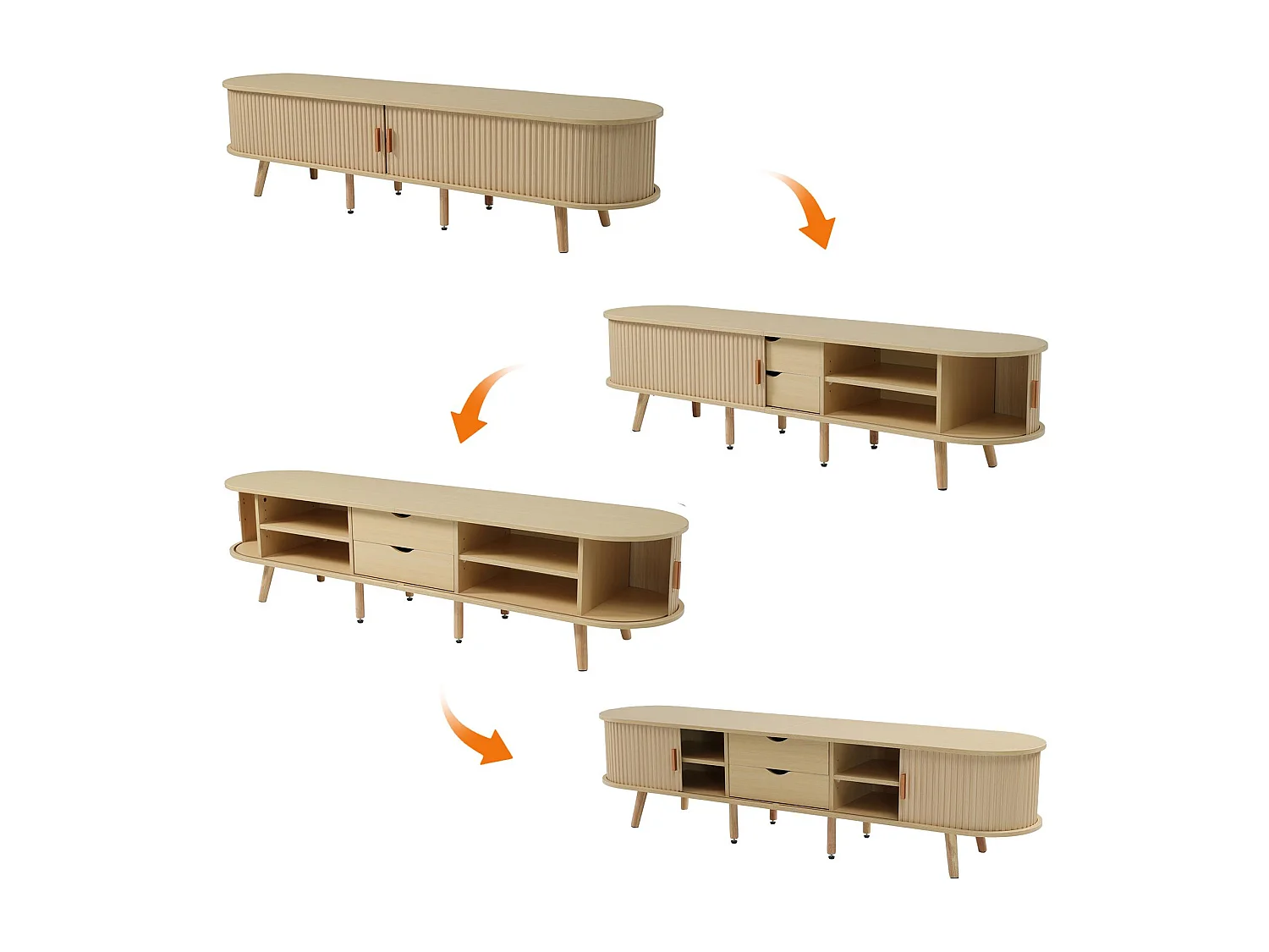 TV-Schrank 175x40x42 cm - mit 2 Schubladen - mit 2 Schiebetüren - natur