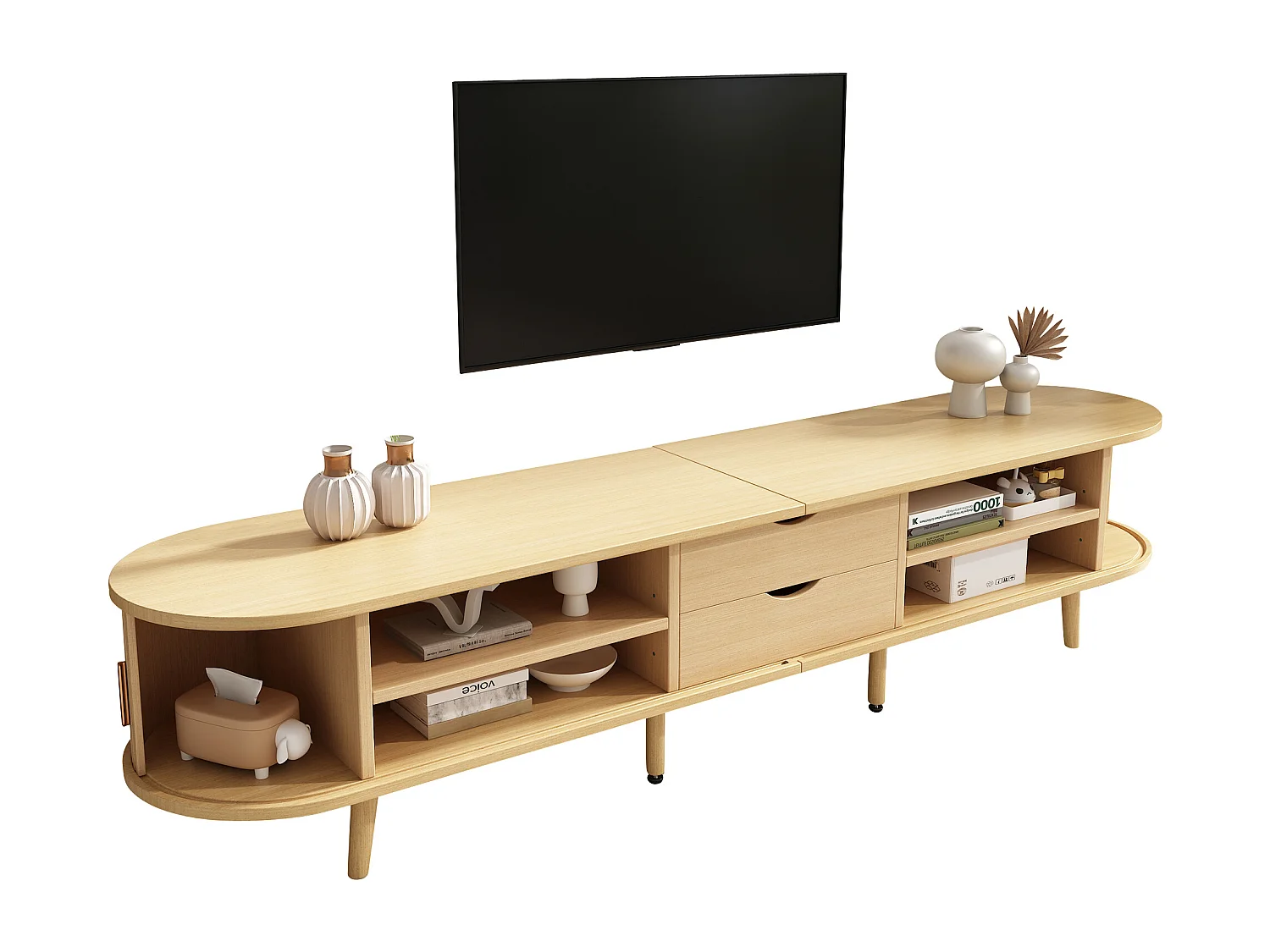 TV-Schrank 175x40x42 cm - mit 2 Schubladen - mit 2 Schiebetüren - natur