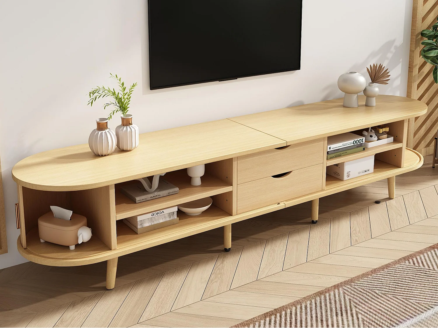 TV-Schrank 175x40x42 cm - mit 2 Schubladen - mit 2 Schiebetüren - natur