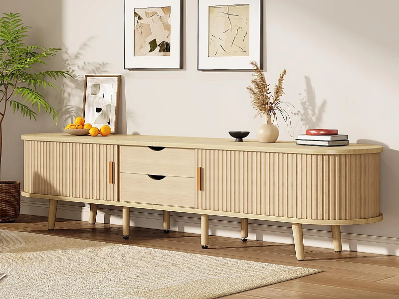 Meble TV 175x40x42 cm - z 2 szufladami - z 2 drzwiami przesuwnymi - naturalne