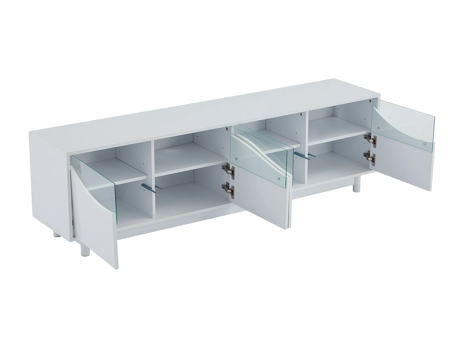 Meuble TV 175x38x51cm - avec 2 portes - portes en verre trempé - éclairage LED - Blanc