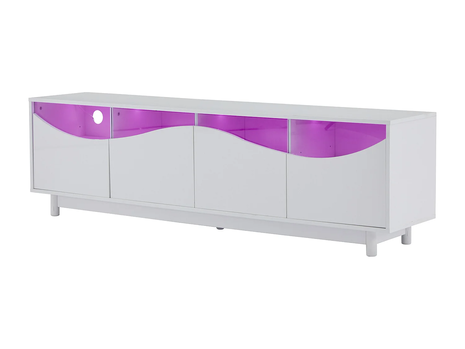 Meuble TV 175x38x51cm - avec 2 portes - portes en verre trempé - éclairage LED - Blanc