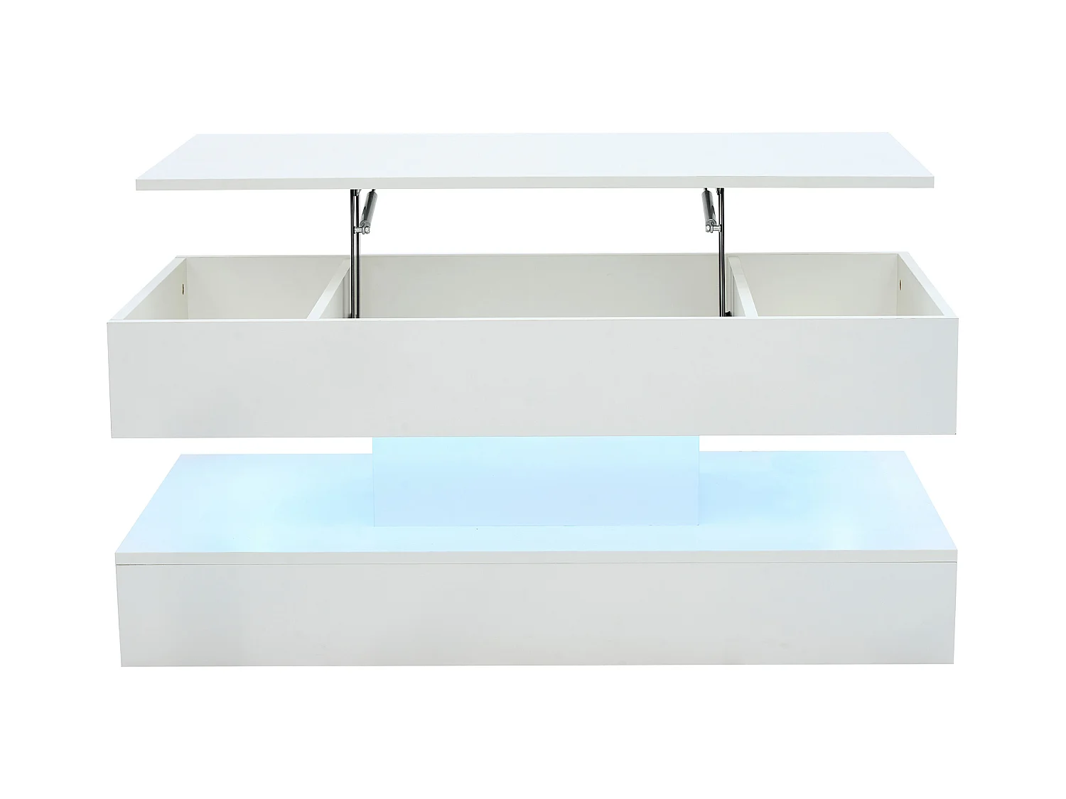 Mesa de centro moderna 100x50x42 cm - con iluminación LED - almacenamiento oculto - elevador hidráulico - blanco