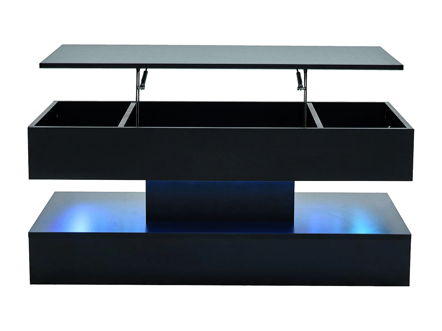 Tavolino moderno 100x50x42 cm - con illuminazione LED - vano nascosto - meccanismo idraulico di sollevamento - nero